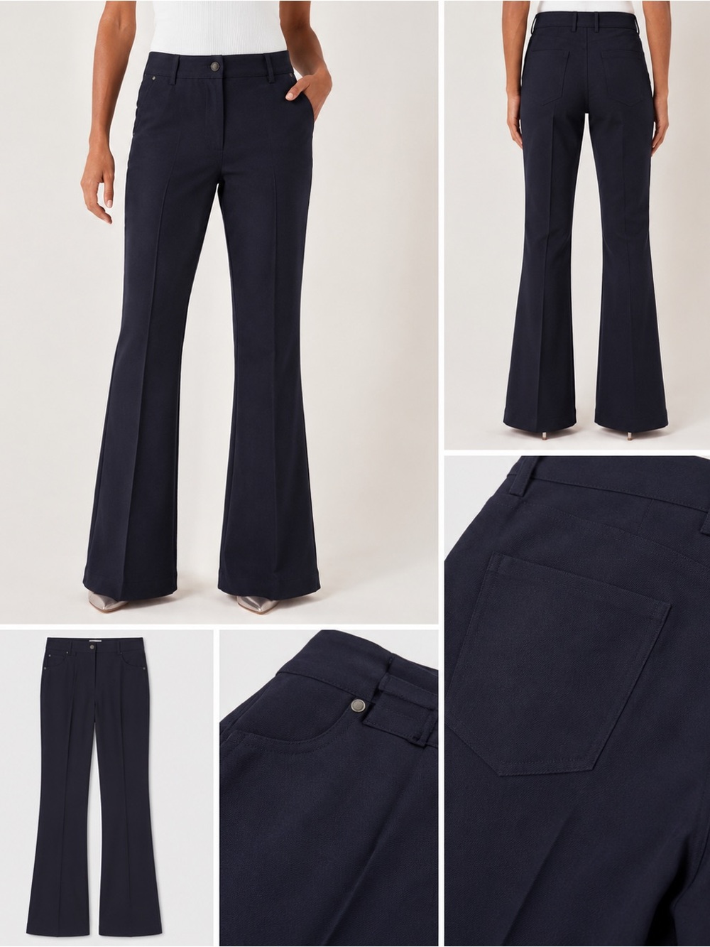 REISS Sofia twill seam Black High-Waist Flared Trousers size 8 retail $350